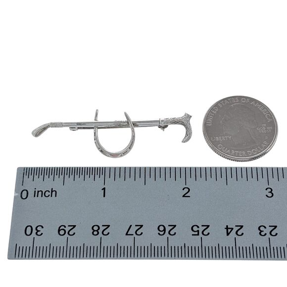 Vintage Sterling Silver 925 Riding Crop Cane Horseshoe Pin Brooch - Picture 8 of 8